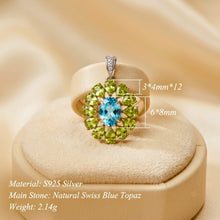 Handmade Limited Edition Swiss Blue Topaz & Natural Peridot Sterling Silver Flower Necklace Pendant | Curación Holistica | Spanish Artisan Craftsmanship | Hypoallergenic S925 Silver | Healing Gemstone Jewelry