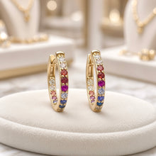 Pendientes de aro con gemas arcoíris hechos a mano | Plata de ley, chapado en oro de 18k, sin níquel | Artesanía española, serie limitada