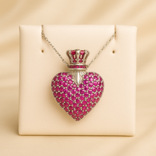 Royal Heart Ruby Pendant in Sterling Silver – Handmade Boho Statement Necklace for Bold Elegance - Curacíon Holística
