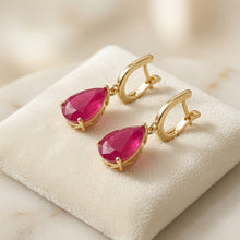 Pendientes hechos a mano Ruby Rose en forma de lágrima bañados en oro de 18K de plata de ley 925 | Edición Limitada Curación Holística | Artesanía Española