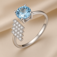 “Handmade Sterling Silver Open Ring with Aquamarine and White Quartz Stones”