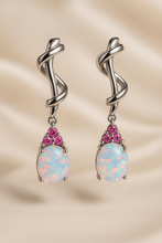 “Handmade white opal and ruby artistic earrings in sterling silver — Curación Holística”