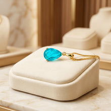 Collar de gota de turmalina paraiba hecho a mano | Plata de ley chapada en oro de 18 quilates | Colgante llamativo sin níquel | Artesanía española de curación holística