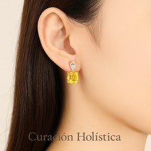 Golden yellow gemstone earrings with white quartz accents