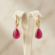 Pendientes hechos a mano Ruby Rose en forma de lágrima bañados en oro de 18K de plata de ley 925 | Edición Limitada Curación Holística | Artesanía Española