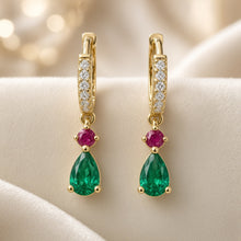 Exclusive Diopside & Ruby Rose Statement Huggie Earrings | 925 Sterling Silver 18K Gold Plated | Nickel-Free Limited Series | Handmade in Spain by Curación Holística