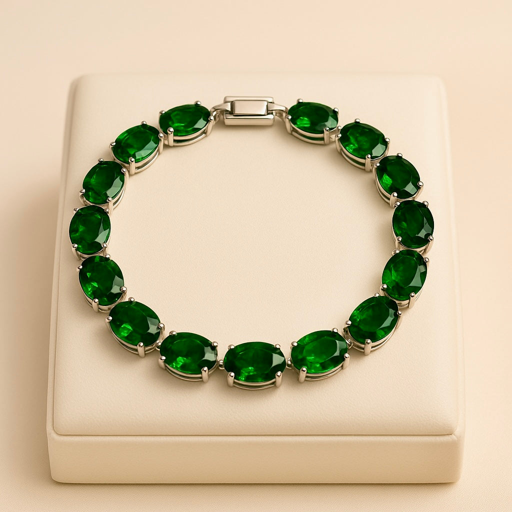 L'éclat réinventé – Bracelet fantaisie en argent sterling et nano-émeraude fait main | Exclusivité Curación Holística