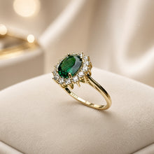 Timeless Halo Emerald Ring – Handmade Gold-Plated Sterling Silver with Nano Emerald & White Quartz | Boho Luxe Statement Jewelry by Curación Holística