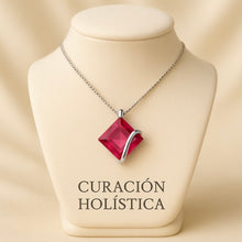Square-cut glass-filled ruby pendant in minimalist sterling silver setting
