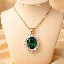 Handmade Nano Emerald Statement Necklace – 18K Gold Plated 925 Sterling Silver Oval Halo Pendant | Exclusive Curación Holística Healing Jewelry (21mm)
