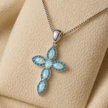Handmade Sterling Silver Opal and Aquamarine Cross Necklace | Exclusive Statement Jewelry by Curación Holística - Curacíon Holística