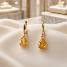 Pendientes Exclusivos de Citrino en Forma de Lágrima Hechos a Mano – Plata de Ley Chapada en Oro de 18K (Libre de Níquel) Pendientes Llamativos | Edición Limitada por Curación Holística