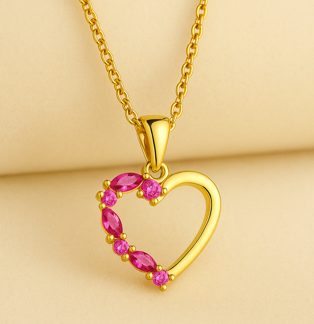 Handmade Ruby Rose Heart Necklace – 18K Gold-Plated Sterling Silver – Exclusive Design by Curación Holística