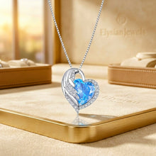 Guardian Angel Blue Topaz Heart Necklace | Handmade Sterling Silver 925 Angel Wings Statement Pendant | Limited Edition Curación Holistica Spanish Jewelry