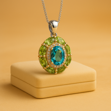 Handmade Peridot & Swiss Blue Topaz Necklace – 925 Sterling Silver Statement Pendant – Exclusive Healing Jewelry - Curacíon Holística