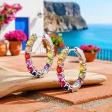 Pendientes de aro Rainbow Chakra Bliss – Pendientes artesanales españoles de plata de ley con múltiples gemas y energía curativa holística