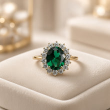 Timeless Halo Emerald Ring – Handmade Gold-Plated Sterling Silver with Nano Emerald & White Quartz | Boho Luxe Statement Jewelry by Curación Holística