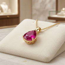 Ruby Rose Teardrop Necklace - Handmade 18K Gold Plated Sterling Silver | Exclusive Limited Edition Curación Holistica Spanish Statement Jewelry | Ruby Pendant for Women