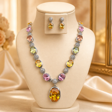 Handmade Sterling Silver Multi Gemstone Necklace Set – Citrine, Peridot, Rose Quartz & Morganite | Statement Healing Jewelry