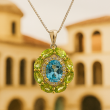 Handmade Peridot & Swiss Blue Topaz Necklace – 925 Sterling Silver Statement Pendant – Exclusive Healing Jewelry - Curacíon Holística