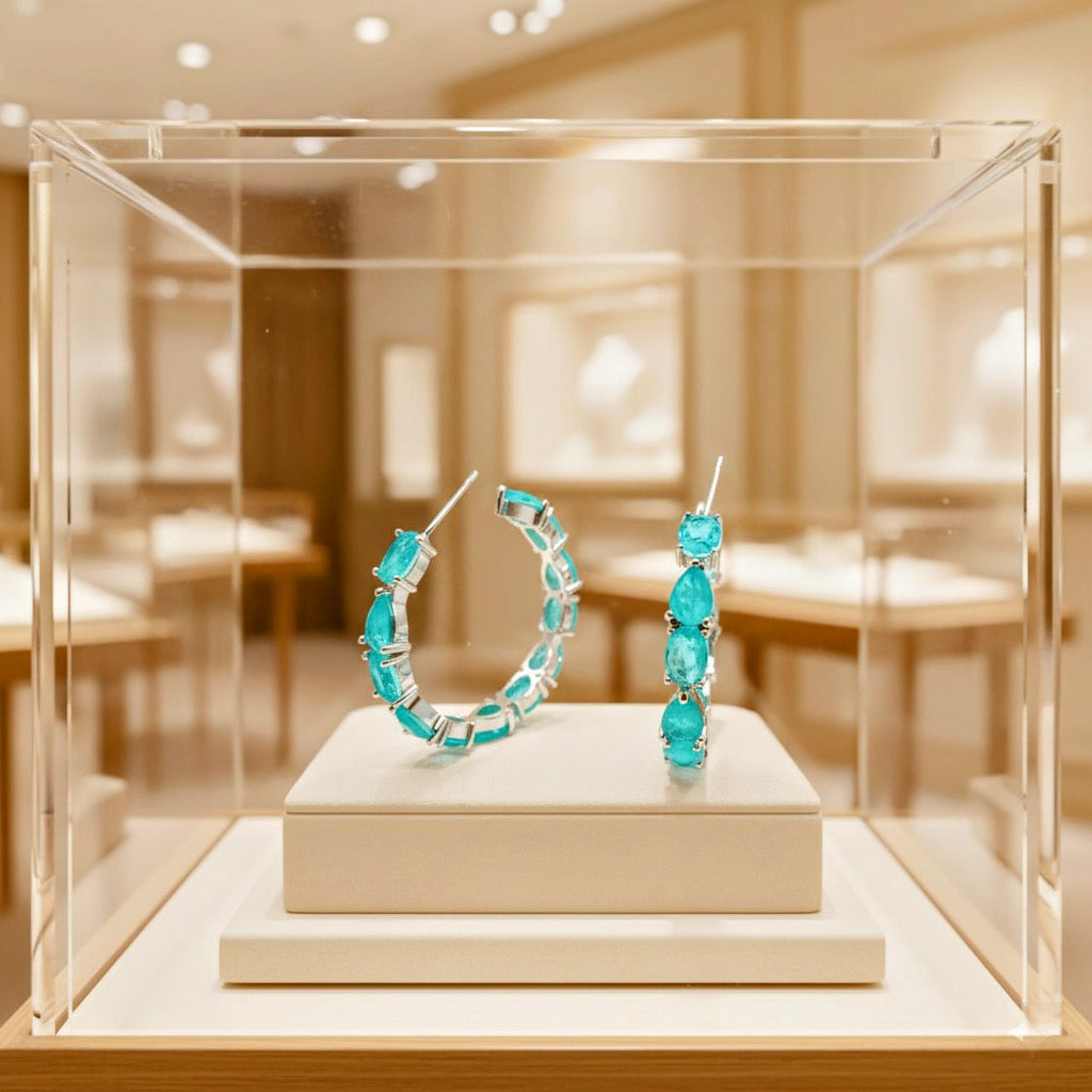 Handcrafted Paraiba Tourmaline Hoop Earrings – The Essence of Tropical Elegance