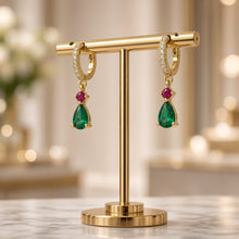 Exclusive Diopside & Ruby Rose Statement Huggie Earrings | 925 Sterling Silver 18K Gold Plated | Nickel-Free Limited Series | Handmade in Spain by Curación Holística