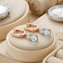 Curacion Holistica Natural Aquamarine Drop Earrings Rose Gold Plated Sterling Silver Handmade Luxury Hoops 7x5mm Gem