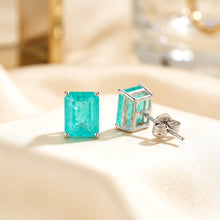 Exclusive Handmade Paraiba Tourmaline Studs - 925 Sterling Silver - 8x6mm Emerald Cut