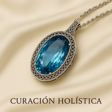 Luxury aquamarine necklace on soft neutral backdrop
