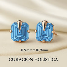 Natural aquamarine gemstone earrings in artisan bronze setting with ocean view