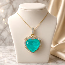 Collar Corazón de Turmalina Paraíba Hecho a Mano Exclusivo | Colgante llamativo de Plata de Ley Chapado en Oro de 20×20 mm | Serie Limitada Curación Holística