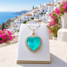 Collar Corazón de Turmalina Paraíba Hecho a Mano Exclusivo | Colgante llamativo de Plata de Ley Chapado en Oro de 20×20 mm | Serie Limitada Curación Holística
