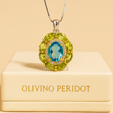 Handmade Peridot & Swiss Blue Topaz Necklace – 925 Sterling Silver Statement Pendant – Exclusive Healing Jewelry - Curacíon Holística