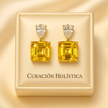 Square-cut citrine earrings with pear quartz tops in luxury box