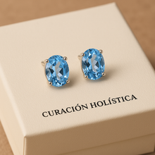 Elegant Aquamarine Oval Stud Earrings – Sterling Silver, Handmade Fine Jewelry | Exclusive Curación Holística Design - Curacíon Holística
