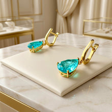 Pendientes de gota de turmalina Paraiba exclusivos de edición limitada • Plata de ley bañada en oro de 18K • Artesanía española hecha a mano por Curación Holística