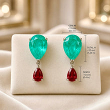 Exclusive Statement Paraiba Tourmaline & Ruby Rose Drop Earrings | Handmade Limited Series | Nickel-Free 925 Sterling Silver | Curación Holística Spanish Craftsmanship