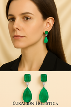 Natural light photo of green and white gemstone earrings for women
