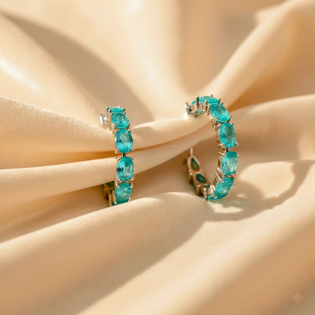 Handcrafted Paraiba Tourmaline Hoop Earrings – The Essence of Tropical Elegance