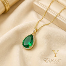 Juego de Collar y Pendientes de Lágrima Nano Esmeralda | Plata de Ley Chapada en Oro de 18k Hecho a Mano | Serie Lágrima Edición Limitada Curación Holística