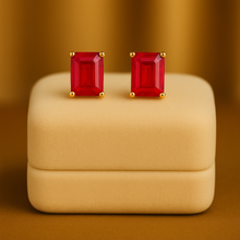 Side angle of boho ruby stud earrings showcasing fine craftsmanship.”