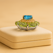 Handmade Peridot & Swiss Blue Topaz Necklace – 925 Sterling Silver Statement Pendant – Exclusive Healing Jewelry - Curacíon Holística