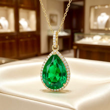 Juego de Collar y Pendientes de Lágrima Nano Esmeralda | Plata de Ley Chapada en Oro de 18k Hecho a Mano | Serie Lágrima Edición Limitada Curación Holística