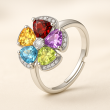 Handmade sterling silver flower ring with Multi gemstones