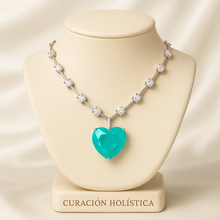 Ocean Heart Necklace – Paraíba Tourmaline & White Quartz in Sterling Silver | Curación Holística Exclusive | Healing Energy Jewelry - Curacíon Holística