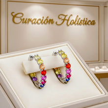 Pendientes de aro Rainbow Chakra Bliss – Pendientes artesanales españoles de plata de ley con múltiples gemas y energía curativa holística