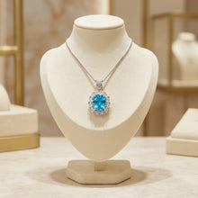 Exclusive Blue Topaz & White Quartz Sterling Silver Necklace | Handmade Limited Edition Statement Pendant by Curación Holistica | Spanish Craftsmanship 925 Silver Jewelry