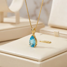 Stunning Handmade Swiss Blue Topaz Teardrop Necklace | 18K Gold Plated Sterling Silver | Curacion Holistica Luxury Jewelry