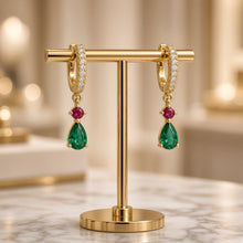 Exclusive Diopside & Ruby Rose Statement Huggie Earrings | 925 Sterling Silver 18K Gold Plated | Nickel-Free Limited Series | Handmade in Spain by Curación Holística