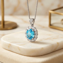 Exclusive Blue Topaz & White Quartz Sterling Silver Necklace | Handmade Limited Edition Statement Pendant by Curación Holistica | Spanish Craftsmanship 925 Silver Jewelry